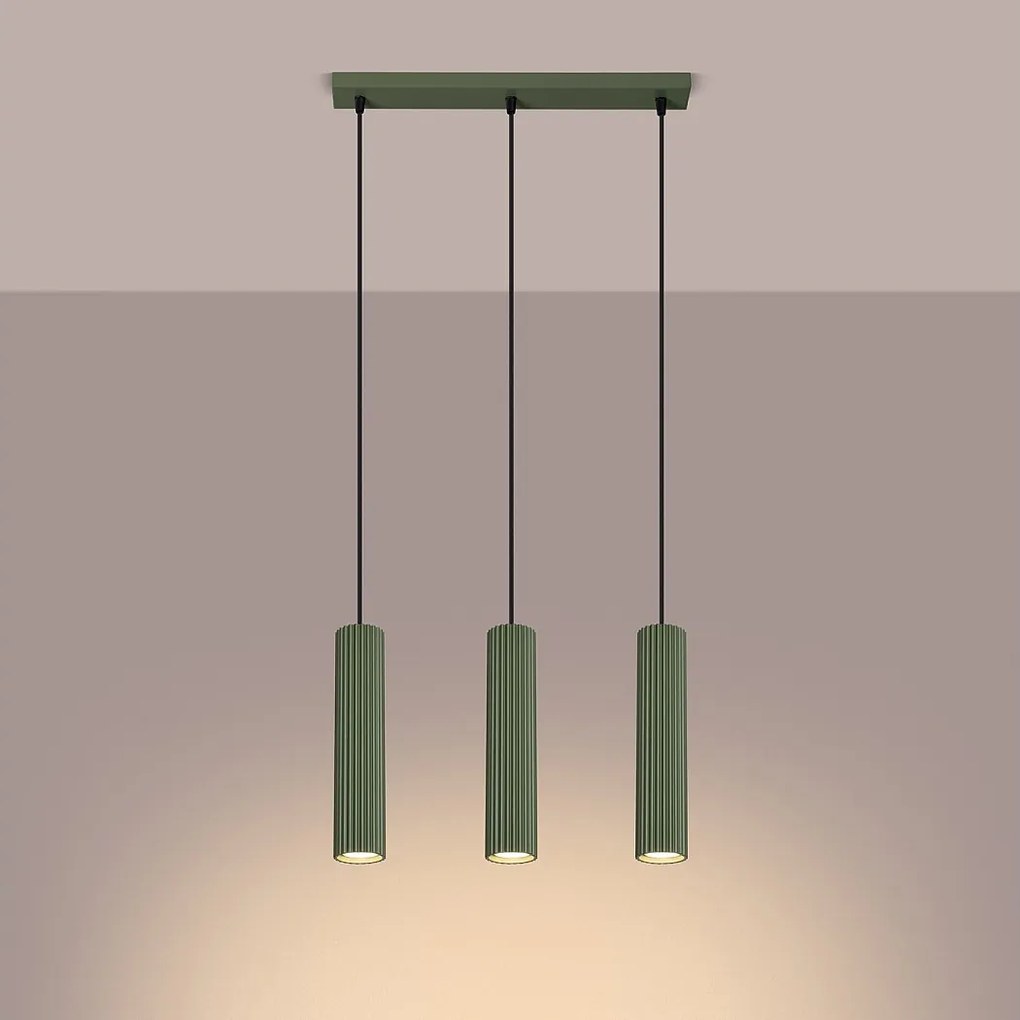 Lampa wisząca minimalistyczny Gloow, aluminium - 3 źródło światła 3000K - L.45 x H.98 cm - zielony oliwkowy