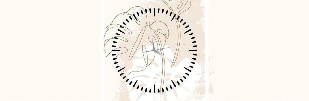 Obraz - Line art monstera N⁰1 (z zegarem) (90x30 cm)