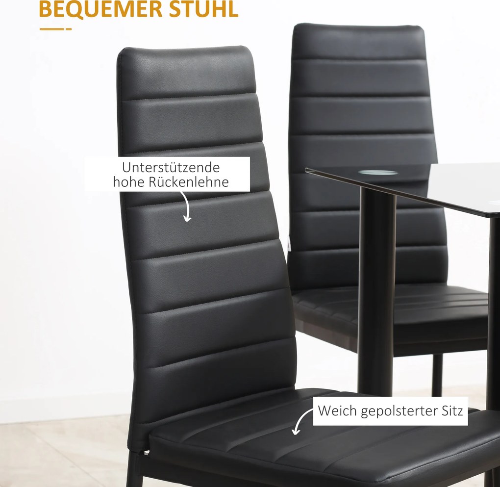 HOMCOM 5-częściowy Zestaw Jadalny Zestaw Stołowy Stół z 4 Krzesłami, nowoczesny design, stół z blatem z hartowanego szkła, Czarny