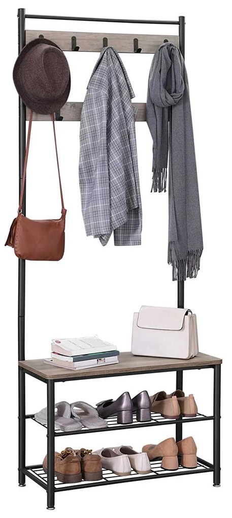 Metalowa ścianka do przedpokoju INDUSTRY 175 cm, czarna/szaro-brązowa