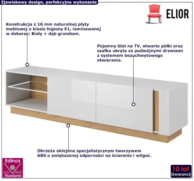 Stolik rtv biały + dąb grandson - Medina 10X