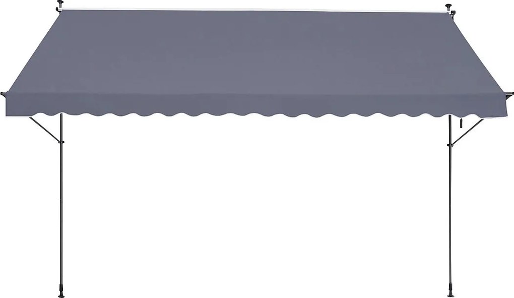Rozkładana Markiza SucceBuy, 452 x 119 cm, Markiza Tarasowa, Chroniaca Przeciw Słońcu z Ręcznym Kołem, Szary Ciemny