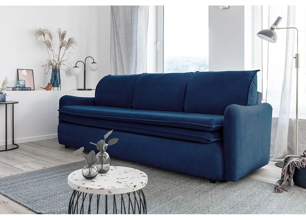 Granatowa aksamitna rozkładana sofa Miuform Tender Eddie