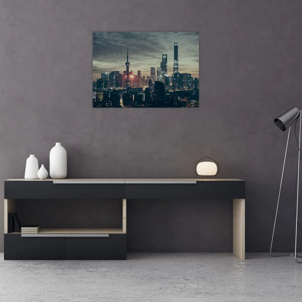 Obraz na szkle miasta o zmierzchu (70x50 cm)