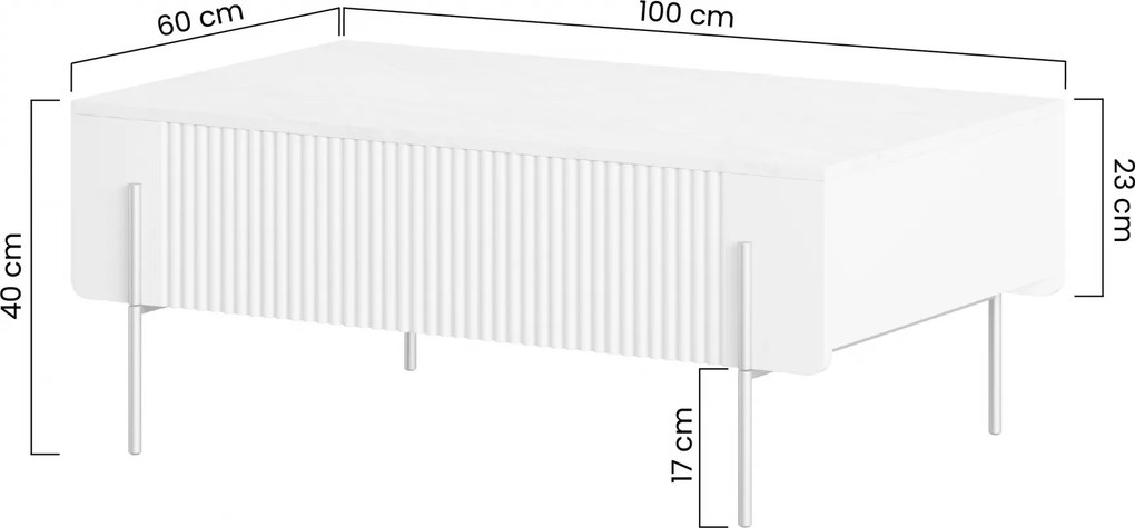 Stolik kawowy z szufladami Malmi 100 cm - kaszmir / crema bianca / czarne nóżki