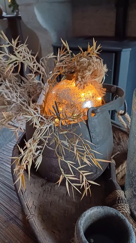 Dekoracja świąteczna LED z liną jutową w kolorze złotym, średnica 12 cm