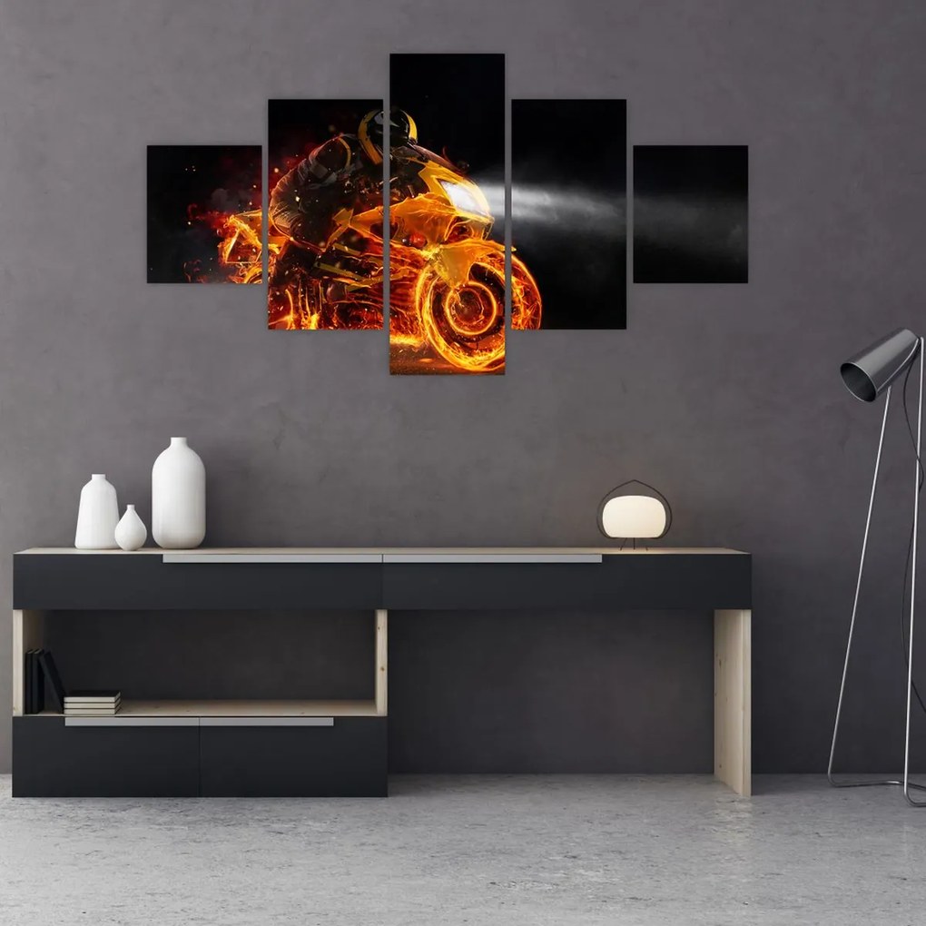 Obraz - Motocyklista z płomieniami (125x70 cm)