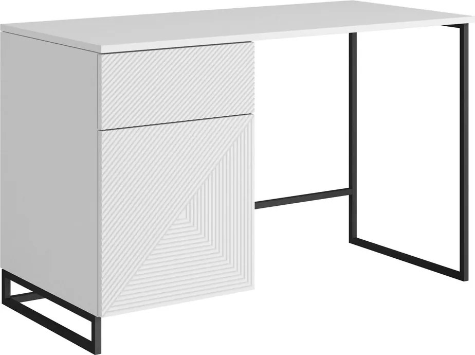 Biurko Asha 120 cm z szufladą - biały mat / czarny stelaż