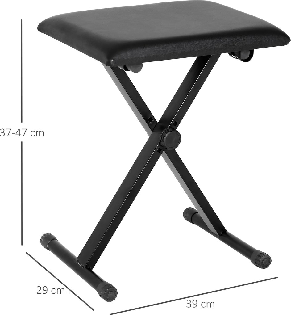 HOMCOM Stołek fortepianowy z regulacją wysokości Składany taboret do pianina Metal Sztuczna skóra Czarny 39 x 29 x 45–51 cm | Aosom PL