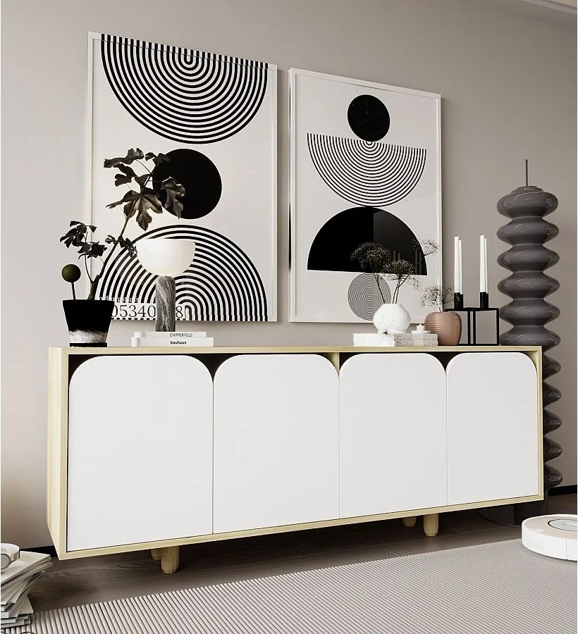 Komoda – 180 cm – Szafir i biały dąb – Płyta wiórowa i drewno