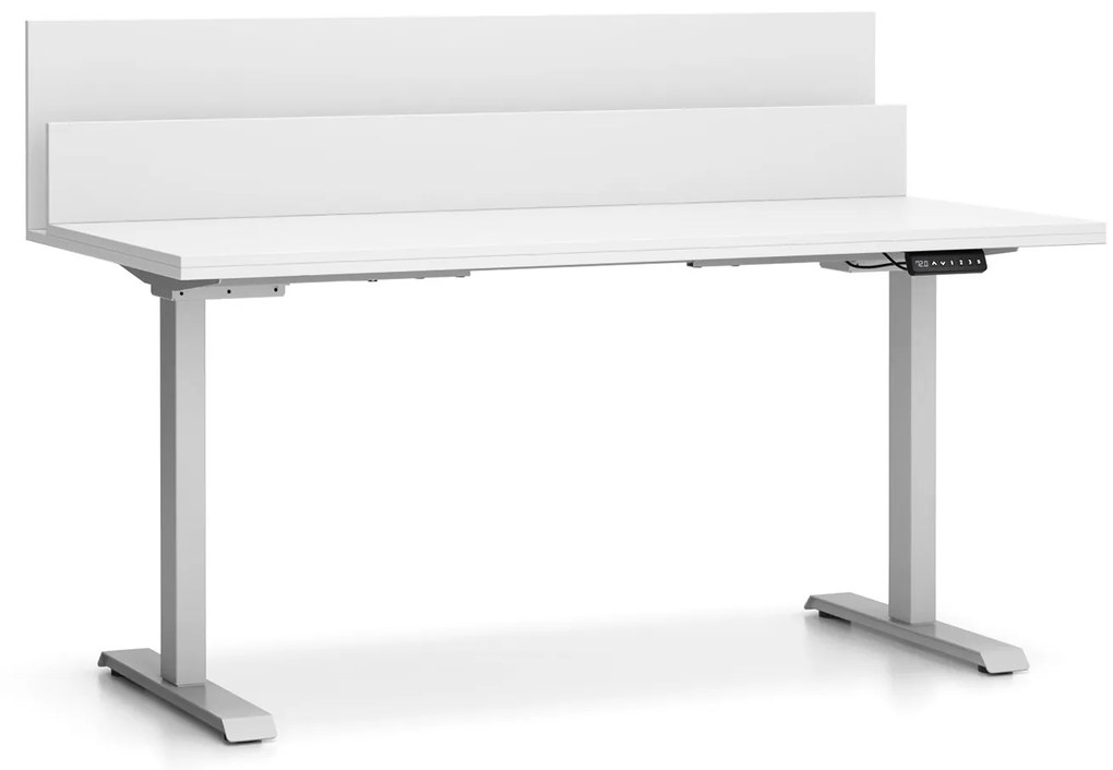 PLAN Biurko z regulacją wysokości SINGLE LAYERS, 160x80 cm, 2 silniki, z przegrodami, biały