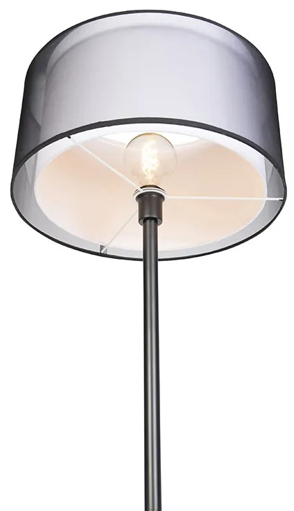 Designerska lampa podłogowa czarna z czarno-białym kloszem 47 cm - SimploDesignerski Oswietlenie wewnetrzne