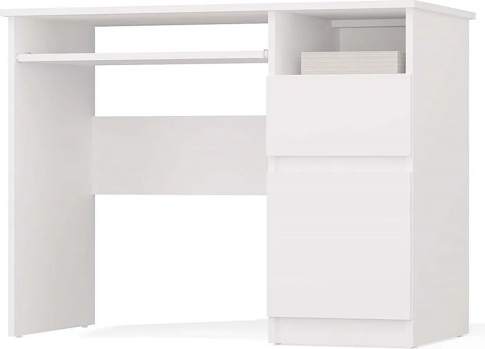 Biurko PORTO Prawe |  Białe | Komputerowe z Szufladą | 98,5x51x75,5 cm | Nowoczesne