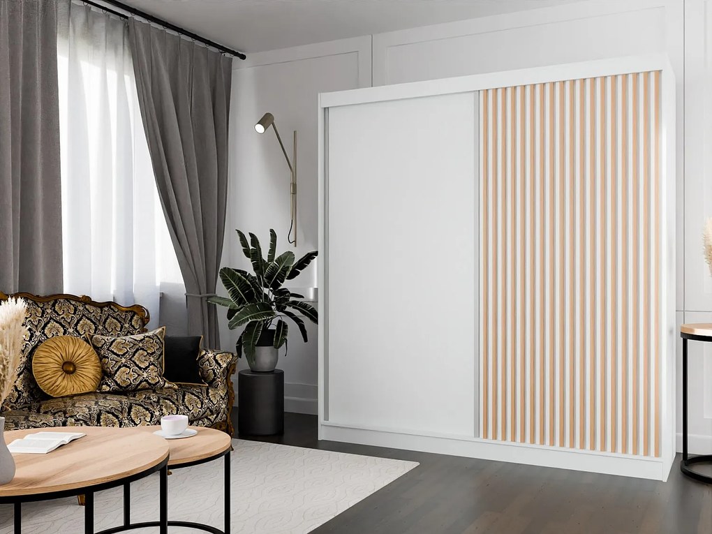 Szafa przesuwna ARTON 200 cm biała z lamelami – nowoczesny design i funkcjonalność