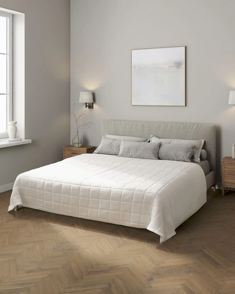 Narzuta pikowana w kratę kolor biały tkanina półprzezroczysta, strukturalna