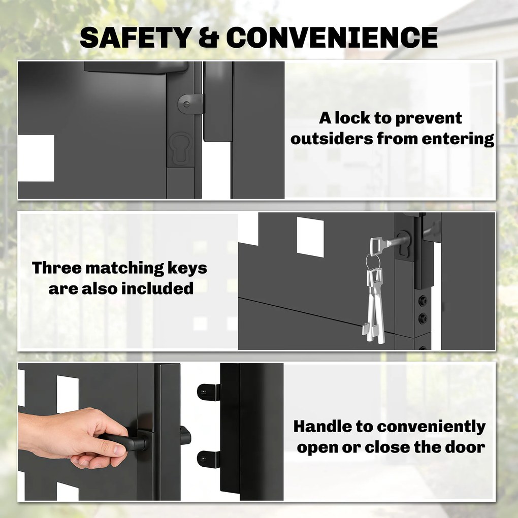 Outsunny Furtka ogrodowa z ocynkowanej stali, metalowa furtka z uchwytem, zamkiem i 3 kluczami, zamykana bramka 105x130 cm, ciemnoszara | Aosom PL