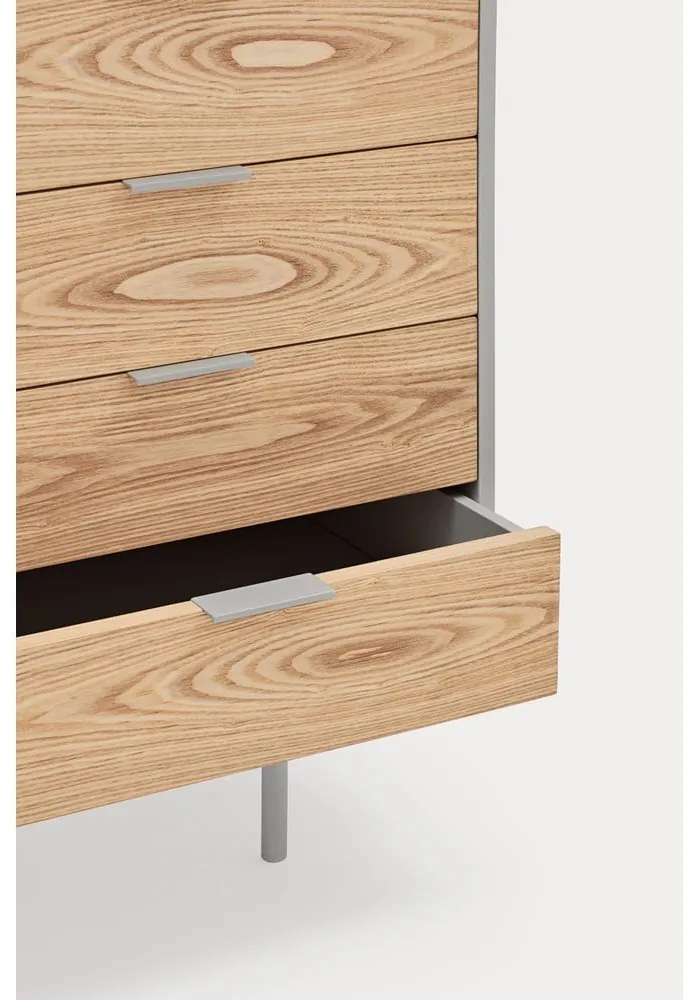Szaro-naturalna niska komoda w dekorze dębu 159x80 cm Sierra – Teulat