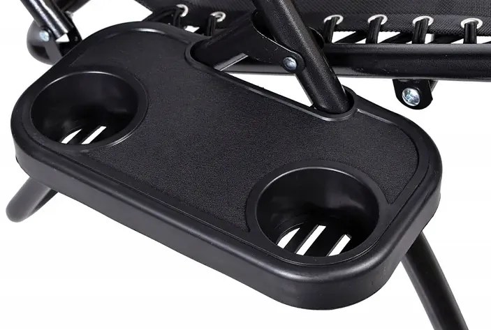 Leżak Ogrodowy, Czarny Plażowy Z Uchwytem Na Napoje G9-L38