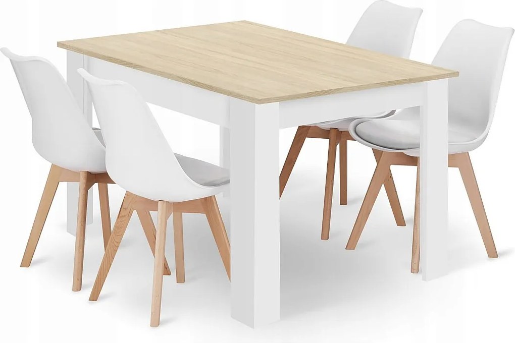 Zestaw stołowy Valora Rectangular 120x80 Dąb Sonoma + 4 krzesła RIKX białe