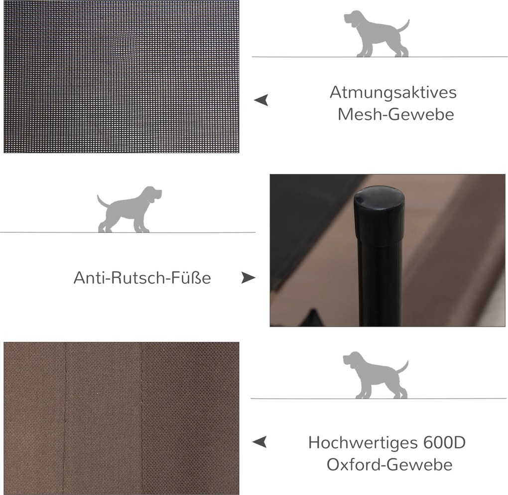 PawHut Legowisko dla psa na zewnątrz Stalowa konstrukcja 600D Oxford Tkanina Brązowe 76x61x18cm | Aosom PL