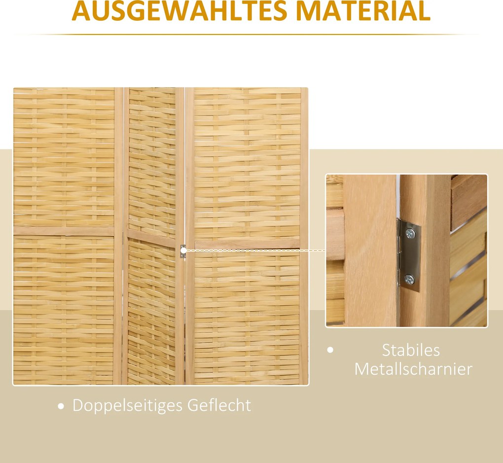 HOMCOM Parawan składany bambusowy 3 częściowy 120x170x18 cm naturalny do wnętrz | Aosom PL