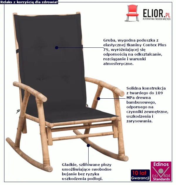 Bujany fotel bambusowy z antracytową poduszką P9-R32