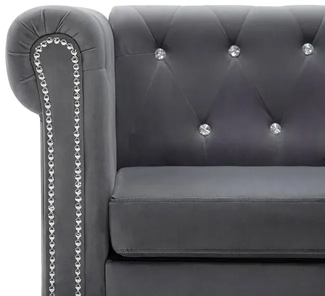 Aksamitna sofa w stylu Chesterfield Charlotte 2Q - szara