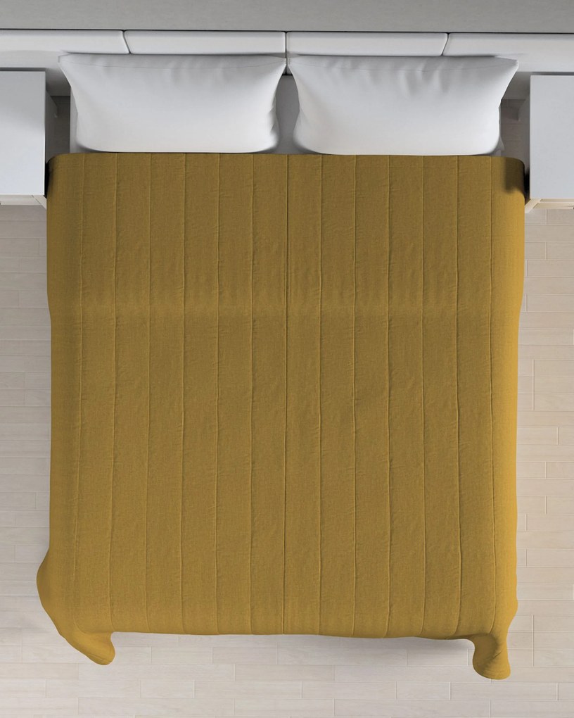 Narzuta pikowana w pasy kolor żółty tkanina strukturalna