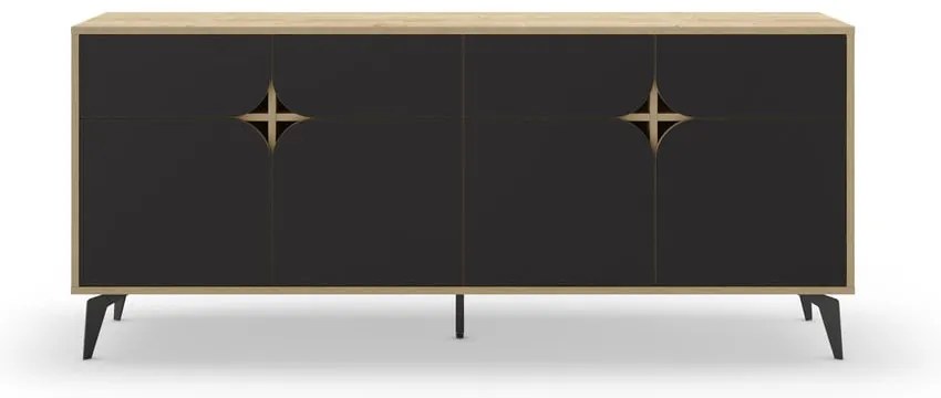 Czarna niska komoda w dekorze dębu 185x79 cm Nola – Marckeric