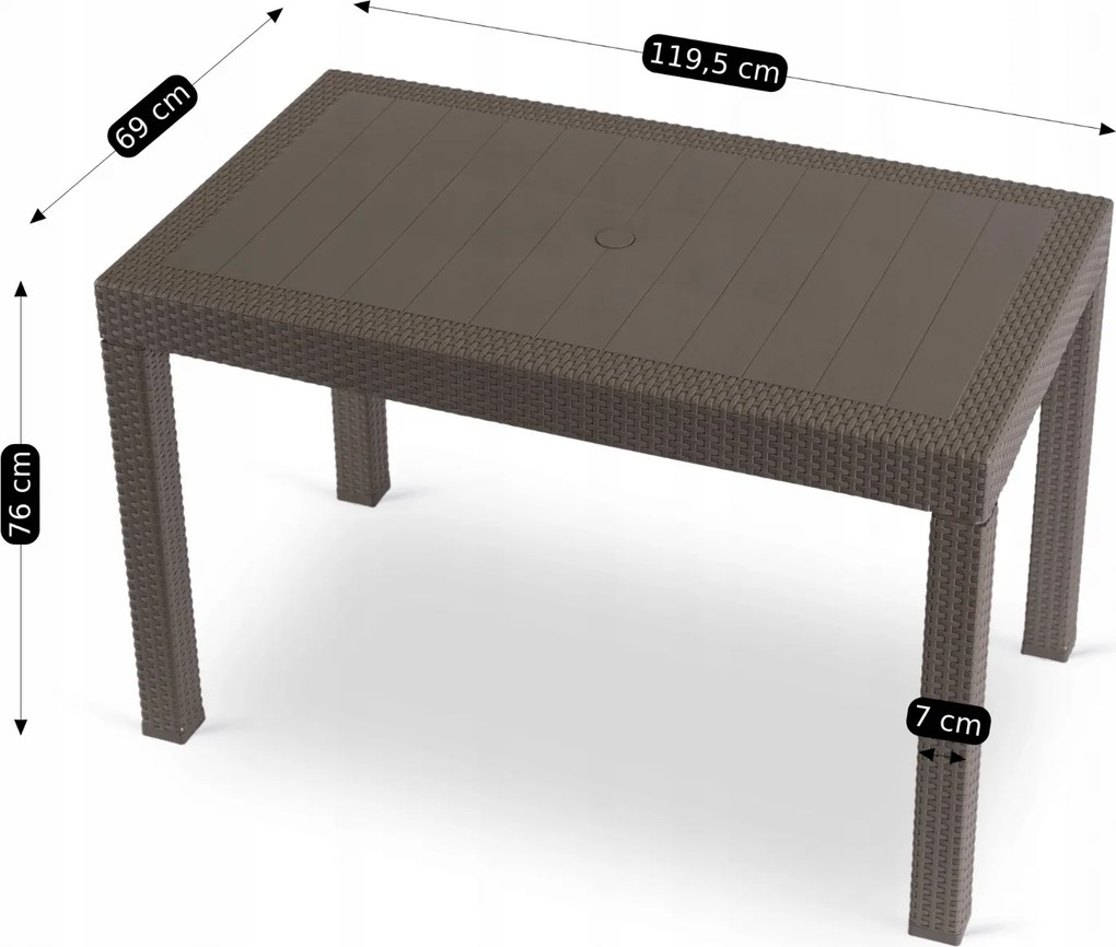 Stół ogrodowy z technorattanu Fargo, brązowy