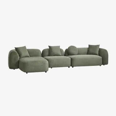Modułowa 3-częściowa Lewa Sofa Z Szezlongiem W Kolorze Szenilu Coco Szenil Sage Green - Sklum
