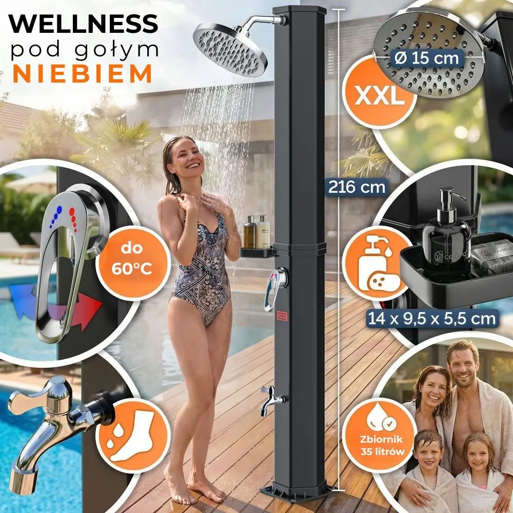 Prysznic solarny z pokrywą HAVANA, 35 l, czarny Casaria