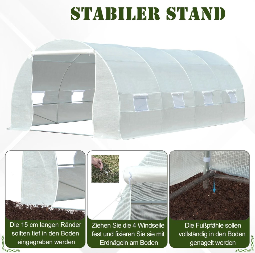 Outsunny Szklarnia Foliowa Ogrodowa Duża Biała 450x200x200cm Ochrona Roślin | Aosom PL