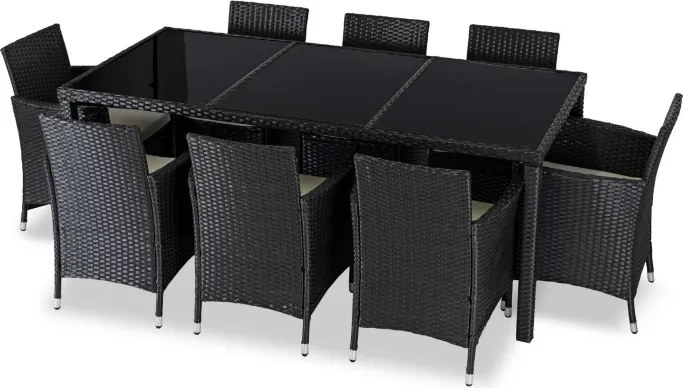 Zestaw Mebli Ogrodowych POMONA Czarny/Beżowy 8 Krzeseł Stół Tarasowy Technorattan Nowoczesny