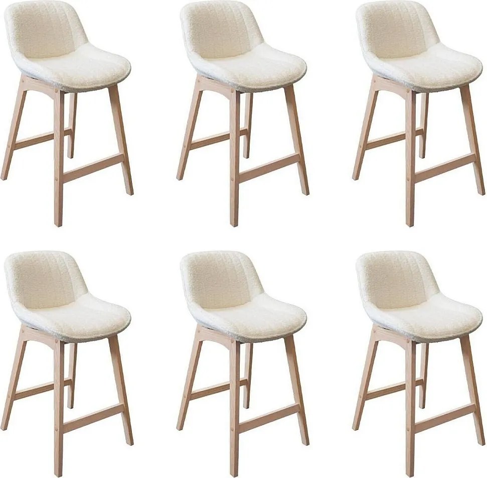 Komplet dębowych krzeseł wyspowych i barowych z siedziskiem z tkaniny frotte MILK o szerokości 65 cm