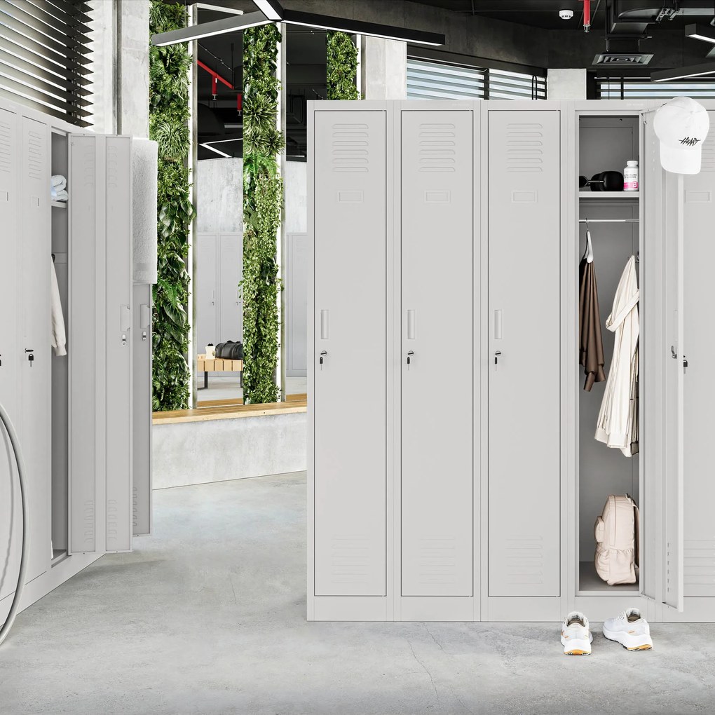 Szafka pracownicza metalowa czterokomorowa szara: KACPER II, 600 x 1800 x 500 mm