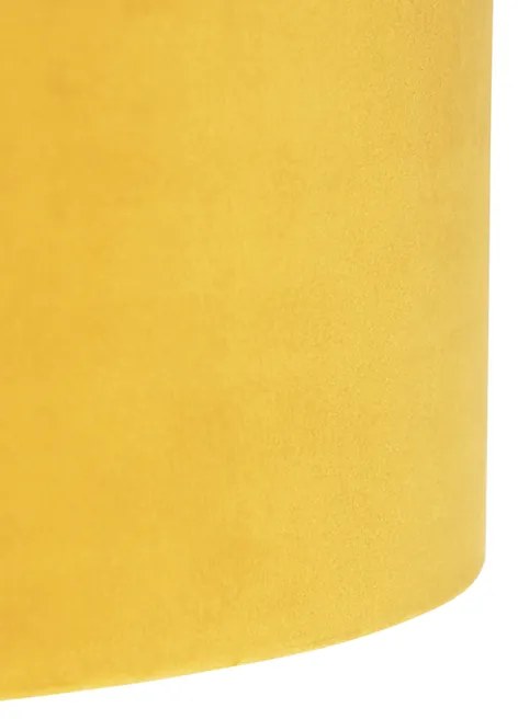 Lampa wisząca czarna z abażurem welurowym ochrowym ze złotym 35 cm - BlitzWiejski/ Rustykalny / Vintage Oswietlenie wewnetrzne