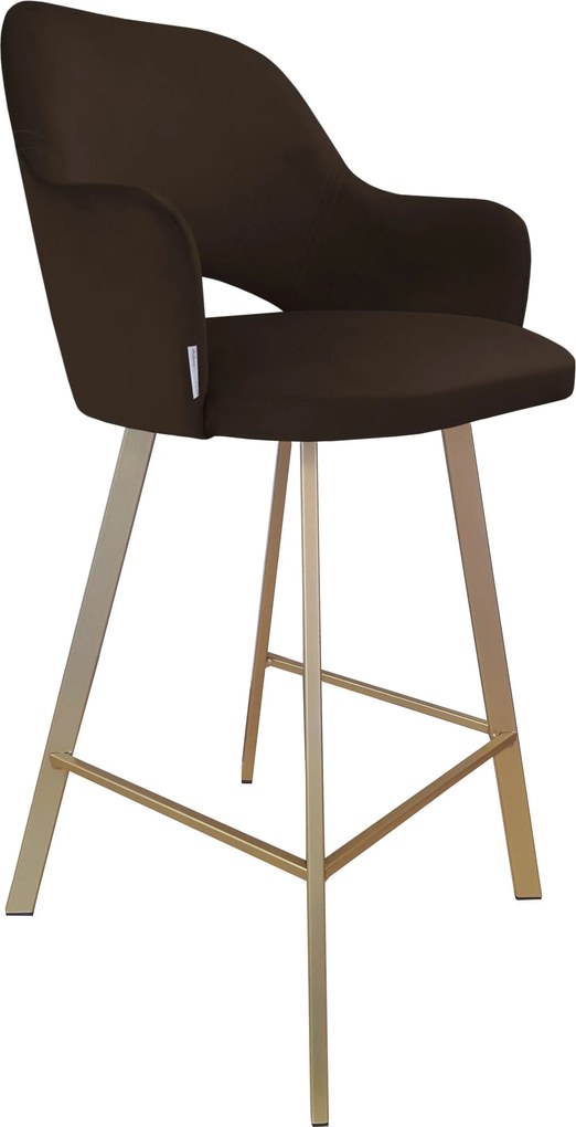 Hoker Milano krzesło barowe tkanina Welur podstawa metalowa : Kolor nogi - Złota profil, Kolor tkaniny - VELVET - MG05, Typ siedziska - Siedzisko stałe