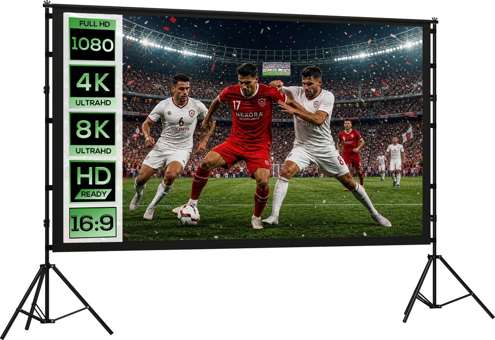 HOMCOM 254 cm 16:9 HD 4K/8K ekran projekcyjny ze statywem, przenośny dwustronny ekran ze składanymi statywami, biały | Aosom PL