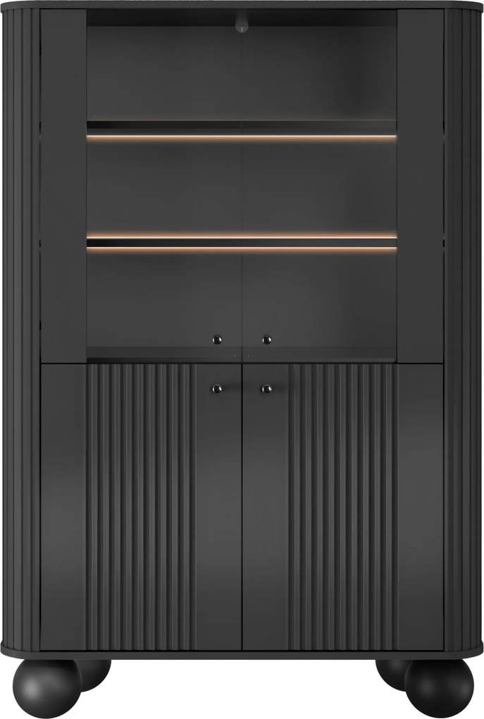 Witryna Vesper 103 cm czterodrzwiowa - czarny / czarne uchwyty / nogi kule