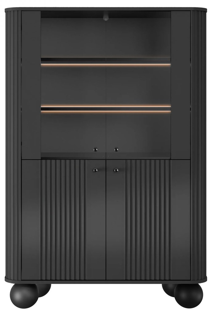 Witryna Vesper do salonu - czarny / czarne uchwyty / nogi kule