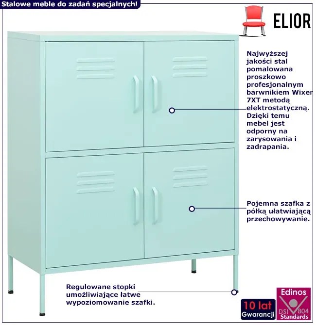 Miętowa stalowa szafka zamykana do garażu P3-A92