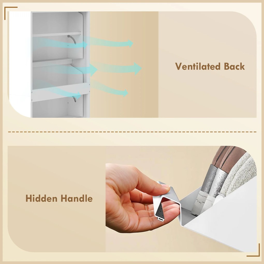 HOMCOM Metalowa szafka na buty z 3 uchylnymi półkami, wąska szafka na buty montowana na ścianie, na 6 par butów, biała | Aosom PL