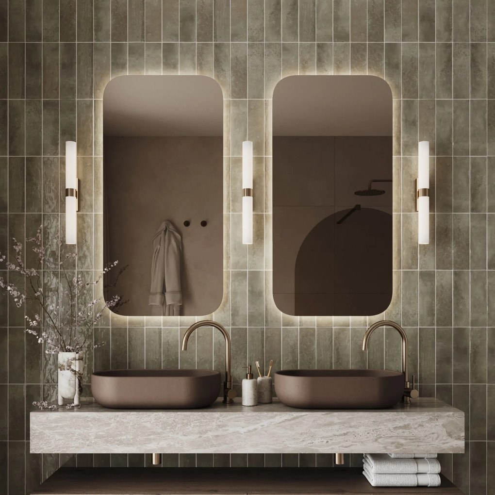 Lustro prostokątne bez ramy oszlifowane obracalne z podświetleniem ROUND Classic LED | Różne rozmiary | Różne kolory szkła : Kolor tafli szkła - Brąz, Rozmiar - 100 x 200 cm