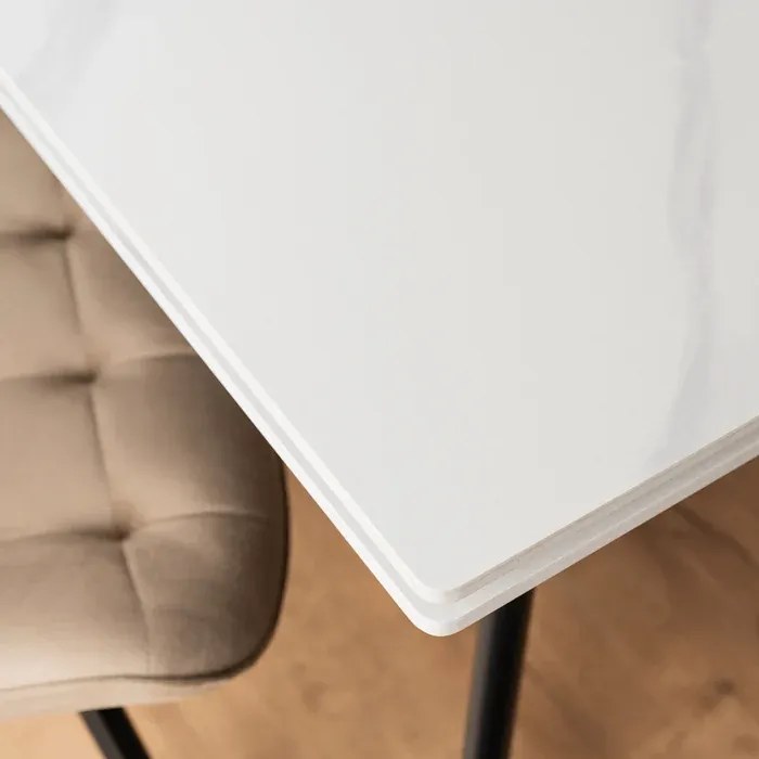 Stół Rozkładany Kwadratowy LARES 90-150 cm Ceramiczny Biały Marmur/Czarny Skandynawski
