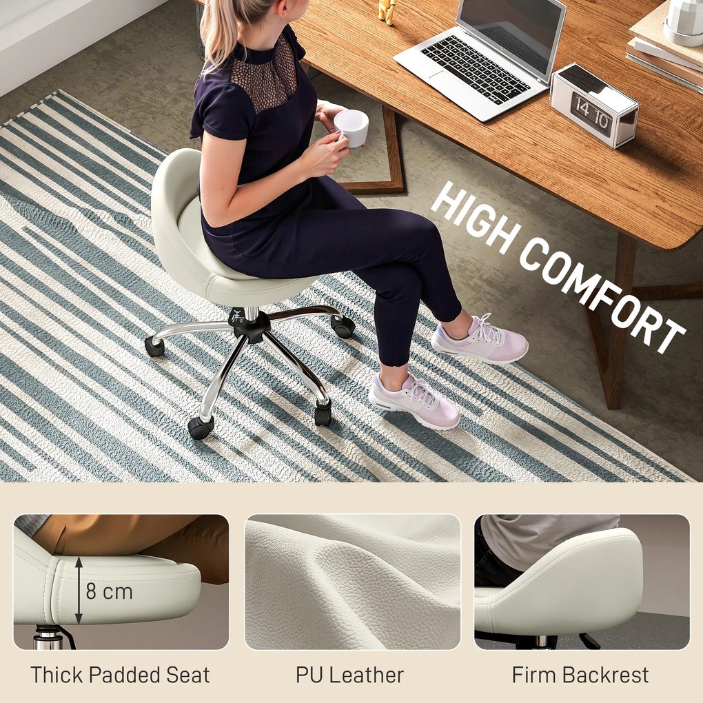 HOMCOM Hoker roboczy, obrotowy hoker, regulowane siedzisko, 50 cm x 50 cm x 83 cm, Biały