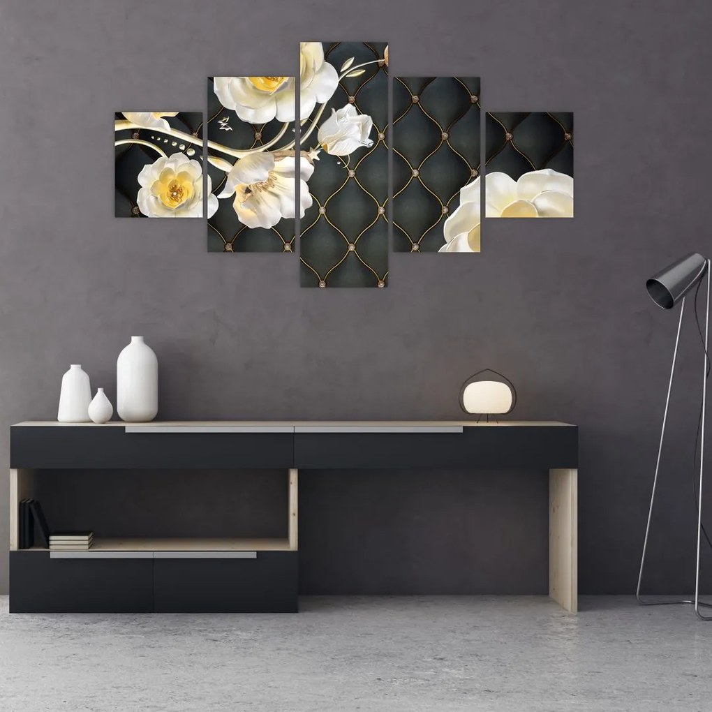 Obraz białych kwiatów róży (125x70 cm)