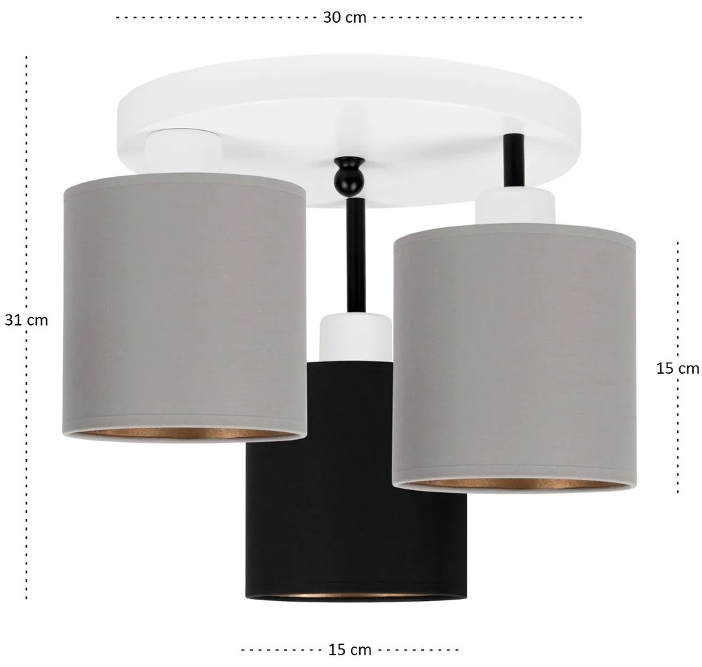Lampa sufitowa biała trzypunktowa z szaro-czarnymi abażurami C-3030WE-