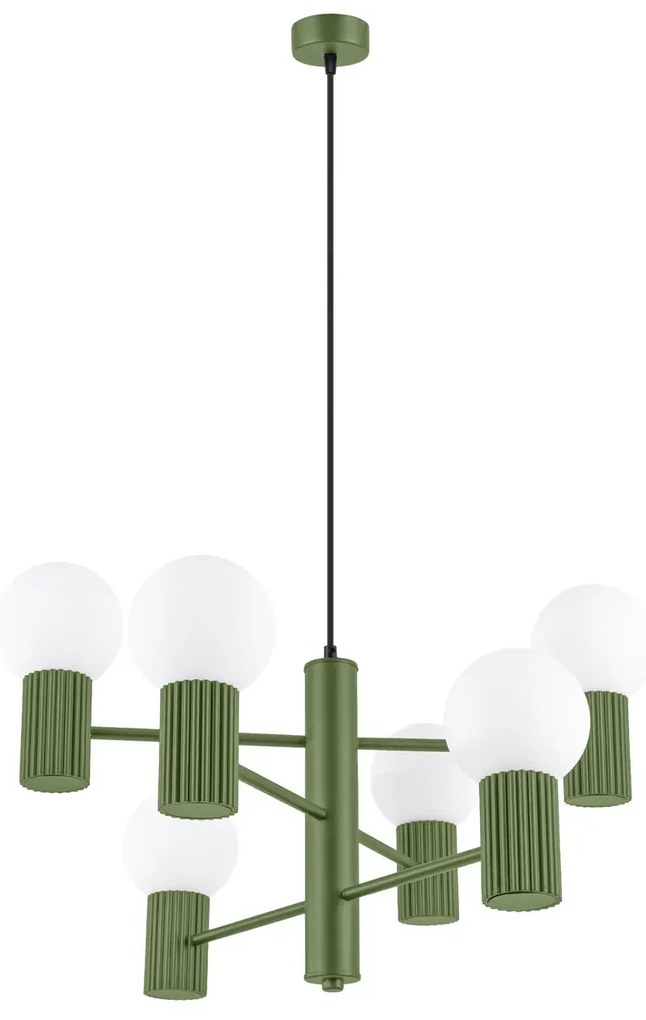 Żyrandol HALO 6 zielony oliwkowy ryflowany SOLLUX  LIGHTING