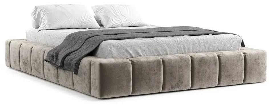 Beżowe tapicerowane łóżko dwuosobowe ze schowkiem i stelażem 200x200 cm Aruba L – Maison de Rêve